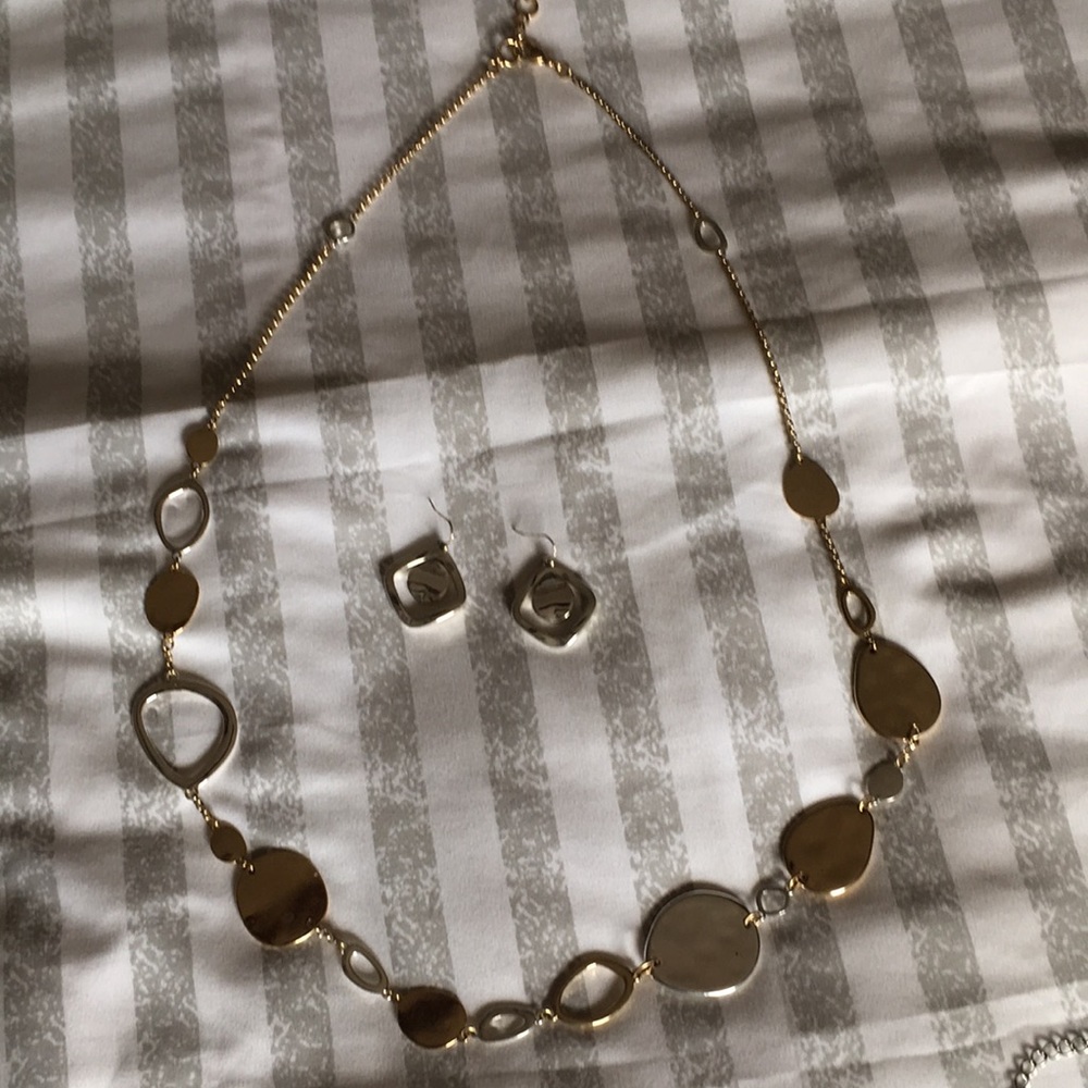 Gold and silver necklace and earrings set